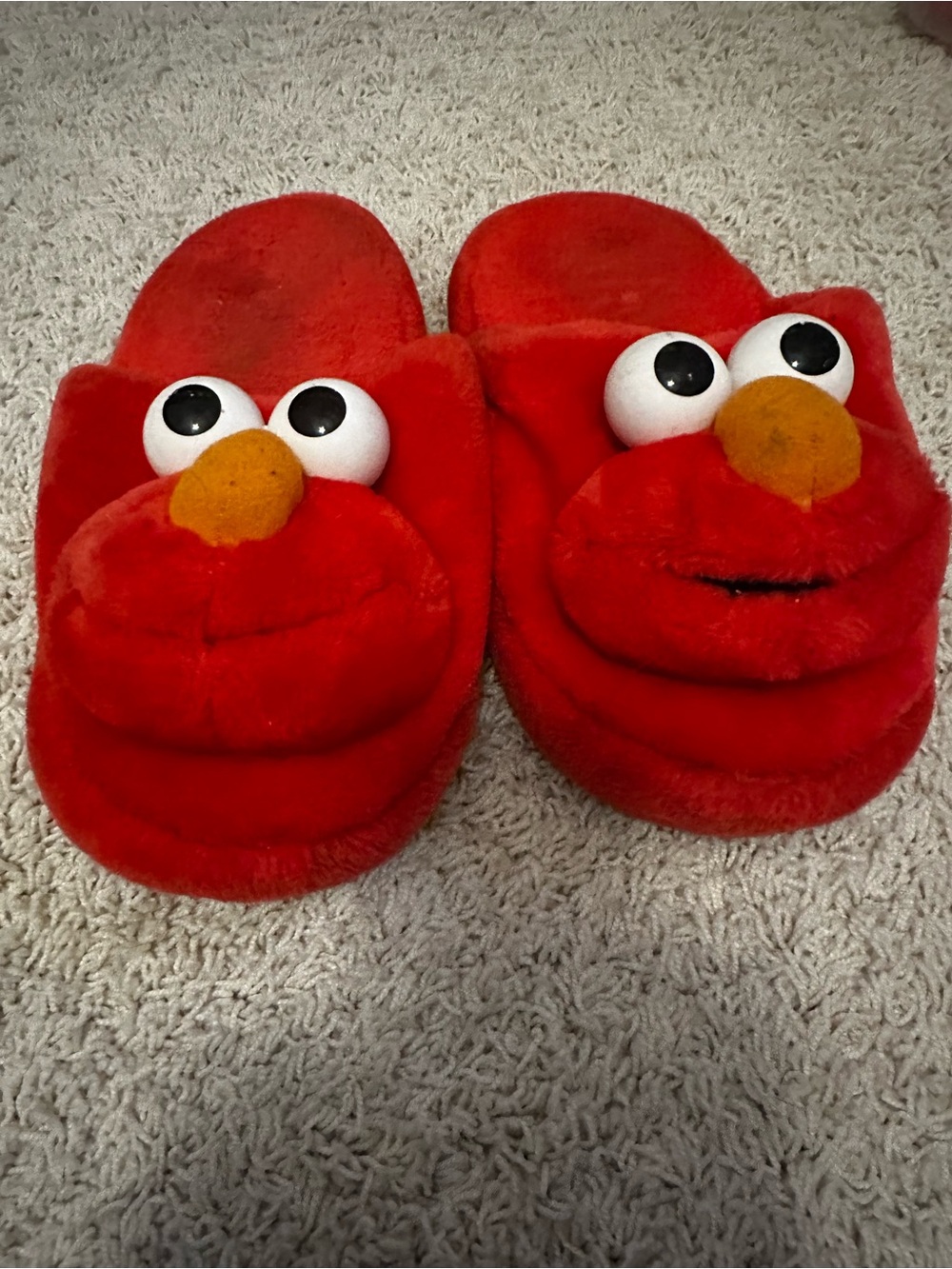 Elmo Plush Red Character Slippers with Eyes and Orange Nose sz 9-10